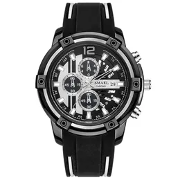 SMAEL Relogio Masculino Smael Rubber strap Men's Fashion Quartz Watch SL-9081 fine dial Pin button 30M Waterproof Wrist Watch212w