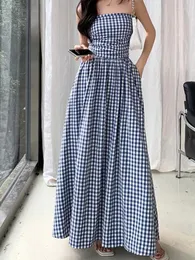 Casual Dresses 2023 Spring Summer Checker Causal Dress Women Sexy Off Axla Mid Length Korean Style Plaid Vestidos