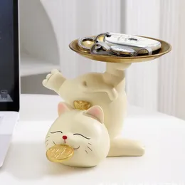 Decorative Objects Figurines NORTHEUINS Resin Europe Lucky Cat Tray Digital for Indoor Empty Storage Key Receiver Decoration Accessories Home Object Entry 230714