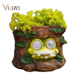 Garden Decorations Vilead Resin Frog Scuplture Flowerpot Sloar LED Garden Outdoor Decoration Yard Patio Ornament Waterproof Courtyard Figurines L230714