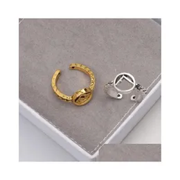 Band Rings 2Color 18K Gold Plate Letter Korean Luxury Womens Fashion Designer Extravagant Open Metal Ring Adjustable Drop Delivery Je Dhygl