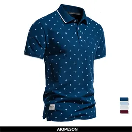 Polos Masculinos AIOPESON Marca de Algodão Camisas Polo Masculinas de Alta Qualidade Estampado Triângulo Manga Curta Camisas Polo Moda para Homens Golf Wear Polos Man 230713