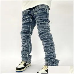 Dżinsowe dżinsowe dżins dżinsowy dżinsowy otwór retro zmarł prosto umyty harajuku hip hop luźne spodnie upuszcza odzież odzież dhbrl