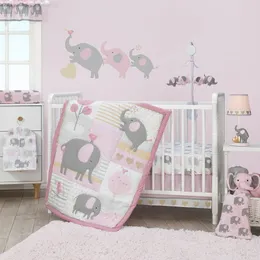 Schlafenszeit Originale Eloise 3 -teilige Elefanten Krippen Bettwäsche Set - Pink, Grau, Weiß, Tiere