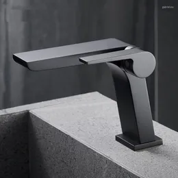 Rubinetti per lavabo da bagno Rubinetto per lavabo in ottone massiccio 59 # di alta qualità in ottone grigio Opaco nero e freddo Miscelatore Cascata Creativo