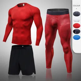 Men's Thermal Underwear 3 Piece Tracksuit Men Compression MMA Long Sleeve Shirt Rashgard Kit Camouflage Sweat Leggings Fitness