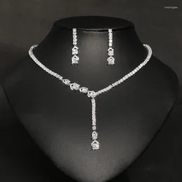 Collier boucles d'oreilles ensemble HIBRIDE brillant cubique zircone 2 pièces élégant Long pendant goutte gland mariage mariées pour les femmes N-669