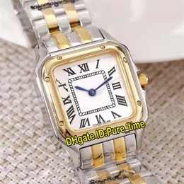 Panthere de 27mm W2PN0007 White Diast Swiss Quartz Women Watch Dwon ton żółtej złotej stalowej bransoletki szafir