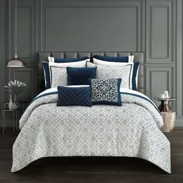 Better Homes Gardens Navy Buckingham Jacquard 12 Piece Pre Washed Bed in a Bag, Queen