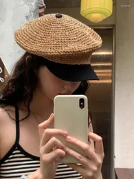 Geniş Memlu Şapkalar Zarif Kadın Saman Güneş Moda Katı Katı Benzersiz Tasarlı Küçük Kapaklar 2023 Yaz Kadın Günlük Tatil Sokak Şık Giyim