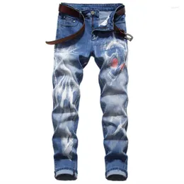 Herr jeans 2023 plus storlek 3D digital tryck stretch denim byxor blå svart vita byxor män mode slacks 28-34 36 38 40 42