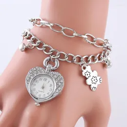 Relógios de Pulso Moda Pulseira Relógios Love Heart Chain Relógio Feminino Estilo Coreano Casual Relógio Feminino de Quartzo