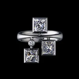 925 Silver Original Exclusive Ladies Square Zircon Ring Hip Hop Geometric Stereo Ring Reception Anniversary Jewelry Gift L230704