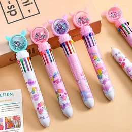 Color Cartoon Sequin Ten Press Ballpoint Pen Student Multicolor Crayons Combination Handbag Studie Stationery Presentpris