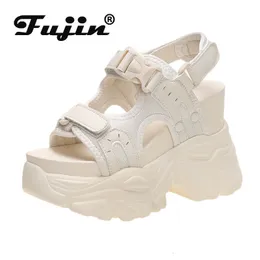 Pantofole Fujin 10.5CM Sandali da donna Comfort Scarpe Pantofole Moda Scarpe Donna Estate Open Toe Platform Wedge Super High Hidden Heels 230713