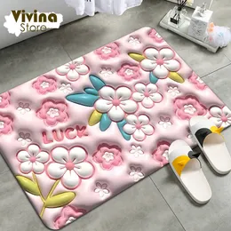 Tapete 3D floral tapete de banheiro absorvente de secagem rápida antiderrapante bonito almofada rosa para bandejas de secagem tapetes de borracha cozinha tapetes super absorventes 230714