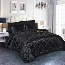 JML 8 -częściowy jedwabisty satynowy łóżko w torbie zestaw z prześcieradłami, królowa, czarny