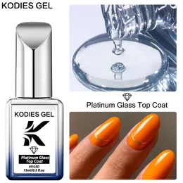 هلام مسمار Kodies Gel Platinum Glass Top Coat No Wipe UV Polish شبه دائمة ارتداء طويلة واضحة للغاية لامعة من جيلاك 230714