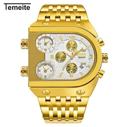 Oryginalna marka Unikalna design Square Square Men Wide Big Dial Casual Quartz Watch Gold Male Sport Watches Duży zegar Whatch300r