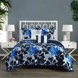 Chic Home Astra 5 Piece Quilt Set Contemporary Floral Design Bedding - Decorative Pillows Shams Included, King, Blue