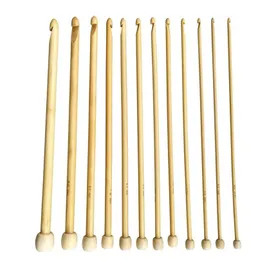 Sewing Notions & Tools 12Pcs Set 25Cm Natural Color Bamboo Single Pointed Afghan Tunisian Crochet Hooks Needles245F