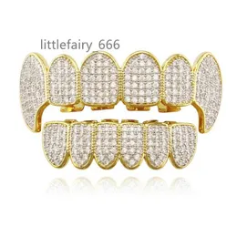 Factory Bottom Gold Teeth Grillz Hip Hop Teeth Grillz Shining Bling CZ Iced Out Men Cool Mouth Accessory US Rapper Body Jewelry3217