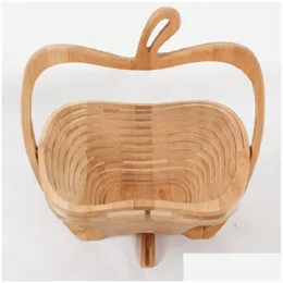 Storage Baskets Wooden Vegetable Basket With Handle Apple Shape Fruit Foldable Eco Friendly Skep Fashion Top Quality 16Ad B Drop Del Dhska