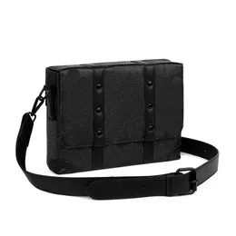 New Designer Men's Versatile Classic Embossed PU Triple-Piece Shoulder Crossbody Bag Black embossed Messenger bag bag 25cm