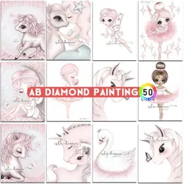 Pittura diamante AB Pittura diamante Kit colorato Animali Unicorno Ragazza Sirena Mosaico Ricamo Punto croce Arte Adesivi murali Decorazioni per la casa 230714