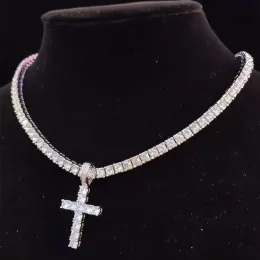 Kolye Kolyeler Çapraz Kolye ile 4mm Zirkon Hip Hop Tenis Zinciri Bling Erkek Kadınlar Jewelry Moda Hediyesi