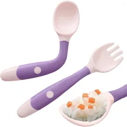 Set di stoviglie Forchette e cucchiai per bambini - Stoviglie pieghevoli in silicone Posate sicure per bambini Set di posate Forchetta