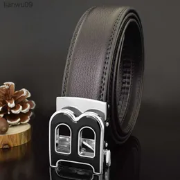 35 cm högkvalitetsherrbältet Business Casual B Automatiskt spännläder Twolayer Cowhide AllMatch Suit Belt för män L230704