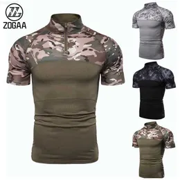 Camisetas masculinas zogaa moda masculina camuflagem tática atlética mangas curtas colar de zíper camisetas l230715