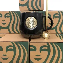 414 ml Kubki Starbucks Kiss z łyżką para ceramiczna kubek żonaty pary rocznica Mermaid Brąz Medalion Produkty prezentowe 248T