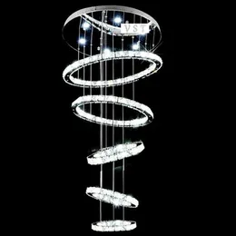 5 서클 링 현대 미니멀리스트 펜트 하우스 바닥 거실 LED K9 Crystal Chandeliers 크리에이티브 빌라 긴 원형 계단 Ligh231N