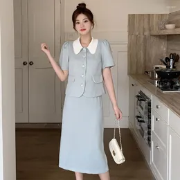 Vestidos de Trabalho Tamanho Grande Fragrância Pequena Conjunto de Duas Peças Feminino Jaqueta Curta Casaco Saia Longa Ternos Coreano Moda Elegante OL 2 Conjuntos