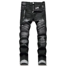 Kurtki męskie spodnie dżinsowe splicing dżinsowe spodnie rowerzystki Wysoka jakość samca prosta zwykły designer wielu wielokrotnych wygody