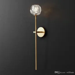 Willlustr K9 BOULE DE CRISTAL LONG SCONCE moderno aplique de parede luz loft metal K9 CRYSTAL lâmpada América iluminação restaurante el178D