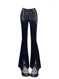 Jeans da donna Stile americano Retro Wash Gradient Denim Flare Pants 2023 Vita alta Split Hem Design a catena Bell Bottom Vintage Streetwear
