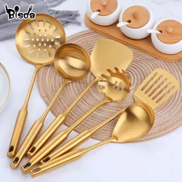 Cooking Utensils 110PCS Stainless Steel CookwarLong Handle Set Gold Scoop Spoon Turner Ladle Tools Kitchen 230714