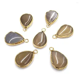 Pendant Necklaces 1pc Natural Stone Gem Drop Gray Agate Handmade Crafts DIY Necklace Earrings Bracelet Accessories For Woman 14x22mm