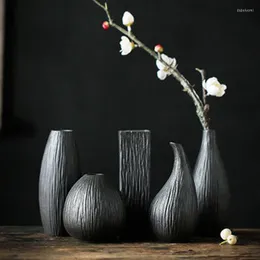 Wazony czarna ceramika zen kwiat japońsko Stoare ceramiczny aranżacja kwiatowa domowa dekoracja retro hydroponiczna mała wazon