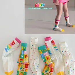 Kids Socks 1424 3Pairs Lot Children s 2023 Spring and Summer Thin Rainbow Girl s Mesh Wavelet Point Amusement Park Girls 230714