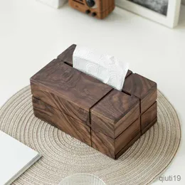 Tissue Boxes Napkins Nordic creative black walnut paper box solid wood tissue box Japanese living room wooden multifunctional storage box R230715