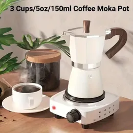 1 st kaffekanna, MOKA POT italiensk kaffebryggare 3 kopp/5oz/150 ml spovetop espresso maker för gas eller elektrisk keramisk spisell camping manuell kubansk kaffe percolator