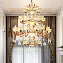 Kronleuchter Kristall Licht Luxus LED Kronleuchter Europäische Zink-legierung Beleuchtung Villa Große Hängende Lampe Wohnzimmer El Halle Leuchten Anhänger