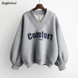 Damen Hoodies Sweatshirts Hoodies Frauen Verdickung O-Ausschnitt Harajuku 3XL Brief gedruckt V-Ausschnitt Laterne Ärmel einfach lässig All-Match Mode täglich weiblich 230715