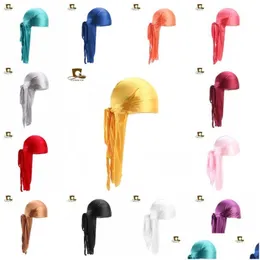 Parti Şapkaları Moda İpek Uzun Kuyruk Eşarp Kapağı MTI Renkler Yumuşak Satin Durag Bandan Türban Kadınlar için Korsan Şapka Yüksek Kalite 5JD KK DRO DHS0A