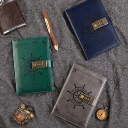 Vintage B6 Notepad Notebook Diary Planner Agenda Lädermemos med lösenordslåsskolekontor Stationer C90C
