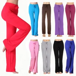 Yoga kıyafeti kadınlar düz renkli yüksek bel çekmece geniş bacak uzun pantolonlar dans pantolonları yoga koşu koşu jimnastik 230715